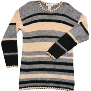 M.J. CARROLL Silk Angora Lambswool striped color block tunic sweater M Vintage
